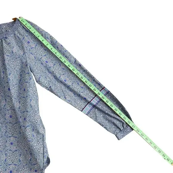 Talbots Popover Top Blue Kaleidoscope Pattern Preppy Boho Women’s Size /M - Picture 5 of 12